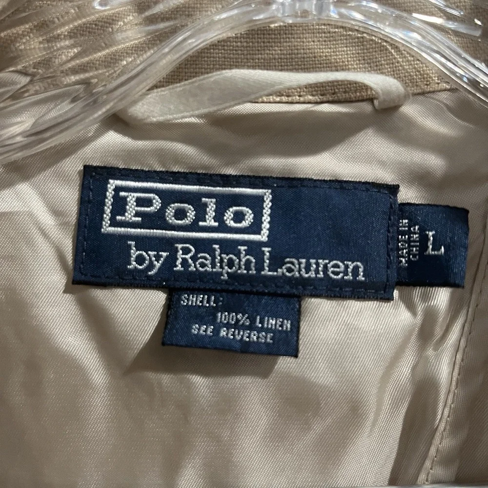 Polo Ralph Lauren Vintage 100% Linen Unstructured Blazer Jacket Sz L 42R Tan EUC